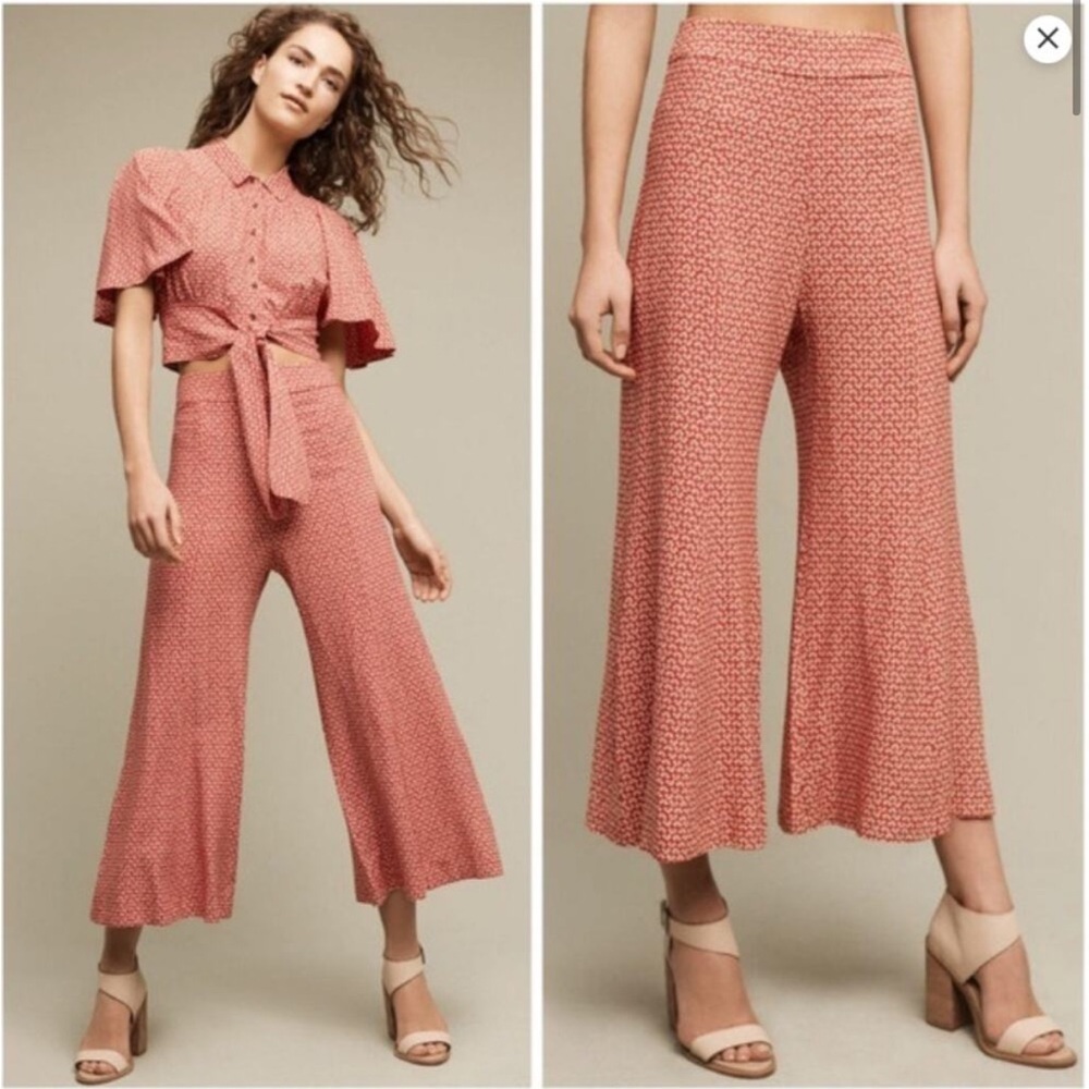 Anthropologie Coral Wide-Leg Cropped Pants